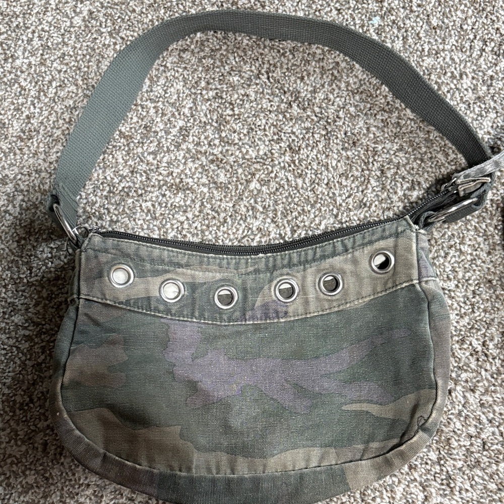 Y2K Camouflage Shoulder Bag with Grommet Detail project! Lots of stains and wear